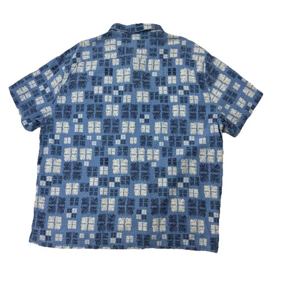 Nat Nast Mens XXL Blue White Silk Blend Geometric Short Sleeve Button Up Shirt - Picture 2 of 7